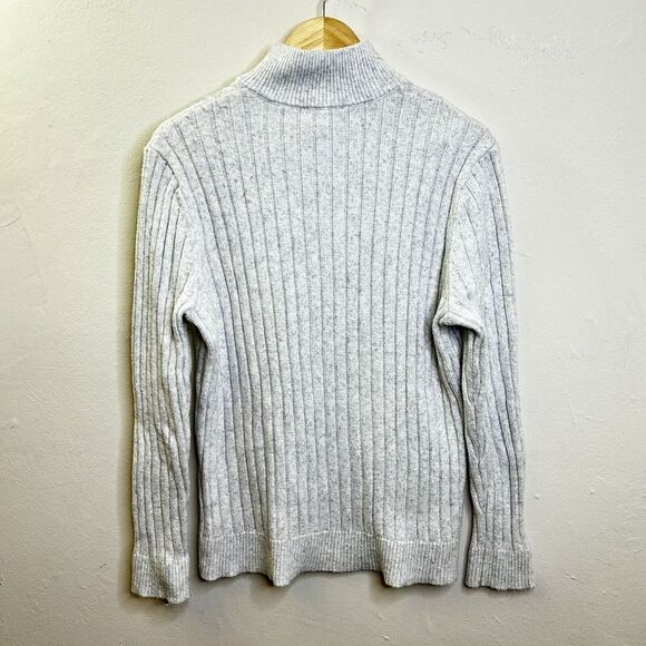 Express Women's Long Sleeve Sweater Button Front Collar Ribbed Light Grey Large - Picture 11 of 15